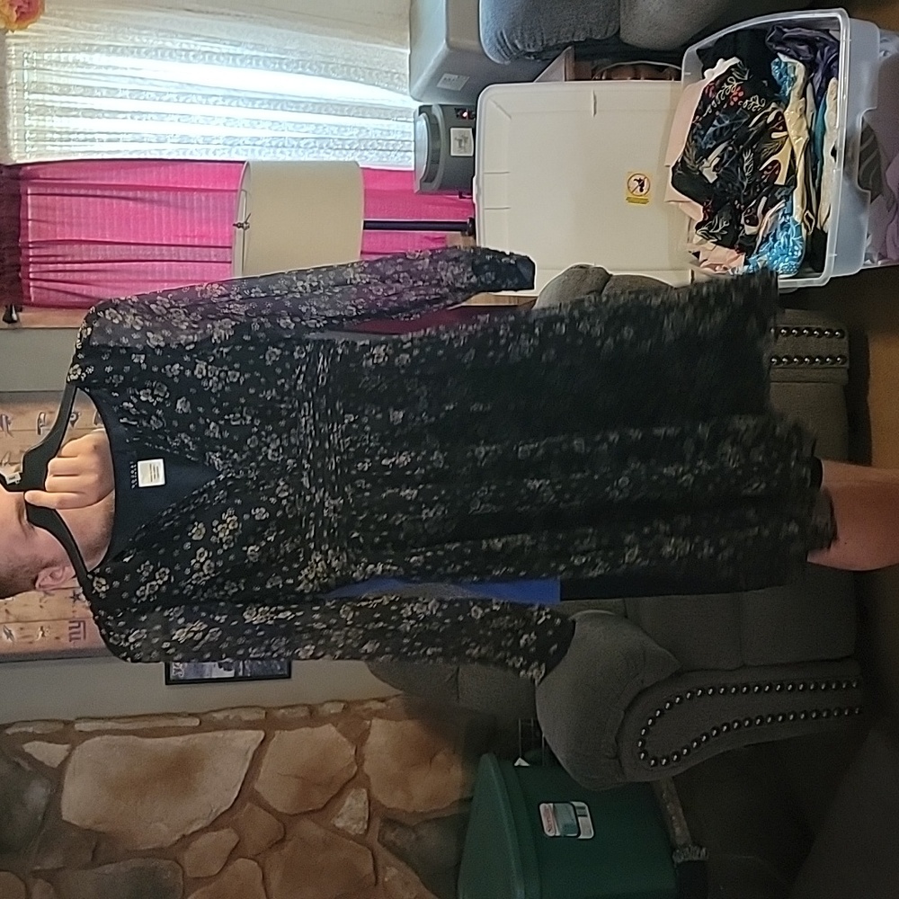 Nougat london flowy dress with sheer long sleeves